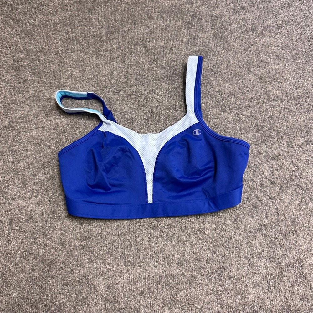 Champion Sports Bra Womens Size L Blue White Mesh High Impact Athletic Gym